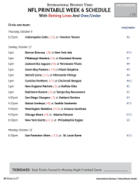 The pick 6 podcast is back making nfl week 6 picks against the spread. Nfl Office Pool 2014 Printable Week 6 Schedule With Betting Lines And Over Under