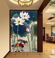 Tapisserie Numerique Sur Mesure Style Chinois Les Canards Mandarins Dans L Etang Avec Les Lotus Atelier Wybo Art Mural Peindre Mur Peintures Asiatiques