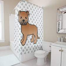 Red English Staffordshire Bull Terrier Dog Shower Curtain Zazzle Com English Staffordshire Bull Terrier Staffordshire Bull Terrier Dog Shower