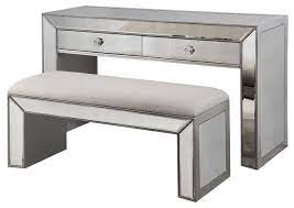The silver lattice vanity set is ideal for any modern or contemporary styled bedroom. Vanity Console Table With Bench Silver And Mirrored Inlays 2 Piece Set Transitional Bedroom Makeup Vanities By Furniture Import Export Inc Houzz
