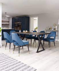 Nala Dark Oak And Clover Sapphire Blue Velvet Chair Set Blue Velvet Dining Room Chairs Velvet Dining Chairs Blue Velvet Chairs