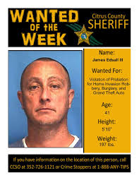 WANTED OF THE WEEK: This week we are looking for James Edsall III who is  wanted for Violation of Probation for Home Invasion Robbery, Burglary, and  Grand Theft Auto. Edsall is 41