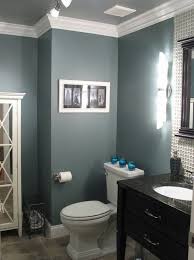Again, blue is a color that is peaceful and calming. Blue Gray Bathroom With Painted Ceiling Stylish Bathroom House Design Bathrooms Remodel
