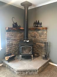 Corner Wood Stove Fireplace With Juniper Mantel Wood Stove Fireplace Wood Burning Stove Corner Corner Wood Stove