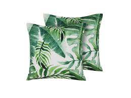 You don't have to be an artist to make this work of art. Set Of 2 Outdoor Cushion Leaf Print 45 X 45 Cm Green Pavelli Beliani De