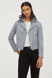 Faux Suede Biker Jacket Gray Blue Divided H M Us Faux Suede Biker Jacket Biker Jacket Outfit Suede Blazer