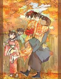 Watch and create more animated gifs like detective conan tap 874 trích đoạn hay (heiji & kazuha & conan & ran & ooka. Very Cute Heiji And Kazuha In Traditional Japanese Wear With Ran Carrying Conan On Her Shoulders In The Background Detective Con Detektiv Conan Conan Kaito
