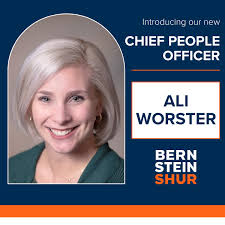 On the heels of announcing our new CEO, we are excited to welcome Ali  Worster, JD, LLM, FACHE as Bernstein Shur's first-ever Chief People  Officer! Ali brings a unique perspective to the