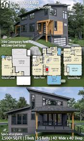 Plan 280094jwd 3 Bed Contemporary Home Plan With Lower Level Garage In 2020 Contemporary House Plans House Plans Modern Contemporary House Plans