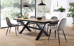 Astoria extending oak dining table & 6 cuba brown faux leather dining chairs rrp £762 **bargain only £495 display item can deliver view collect hucknall nottingham astoria extending oak dining table oak and grey dining table with 4 grey chairs. Grange Painted Black And Oak Extending Dining Table With 6 Brooklyn Grey Velvet Chairs Furniture And Choice
