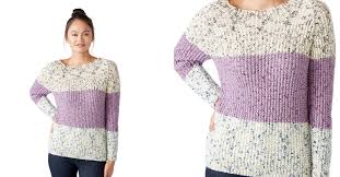 Superb top for ladies knitting with a front lace panel. Three Color Knitted Sweater Free Knitting Pattern