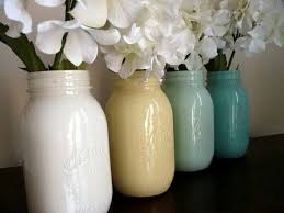Spray Paint Inside Of Mason Jars And Fill With Flowers Painted Mason Jars Mason Jar Vases Mason Jars