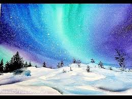 Northern Lights Winter Landscape Watercolor Painting Quick Painting Youtube Winter Landscape Painting Watercolor Landscape Landscape Paintings