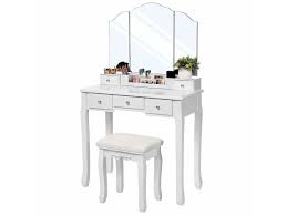 Toutes les réductions conforama : Coiffeuse Avec 5 Tiroirs Table A Maquillage Avec 1 Tabouret Blanc Rdt28wt Vasagle Miroir Triple Sans Cadre Vente De Vasagle Tabouret Blanc Coiffeuse Tiroir