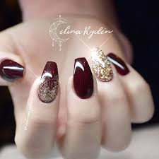 short coffin nails with burgundy new