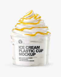 Download Ice Cream Plastic Cup With Mango Sauce Mockup In Cup Bowl Mockups On Yellow Images Object Mockups