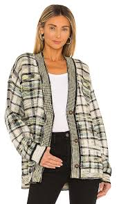 Free People Mcgregor Plaid Cardigan In Green Tea Revolve