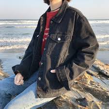 Black Denim Retro Buttons Loose Jacket Black Denim Jacket Outfit Black Denim Black Denim Jacket