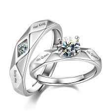 These wedding bands feature gemstones or diamonds set into the design. His Queen Her King Diamond Couple Rings Wedding Rings Men Women 925 Sterling Silver Open Ring Sets Romantic Jewelry Couples Ring For Lovers Anniversary Engagement Gifts Wish