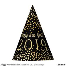 Happy New Year Black Faux Gold Confetti Holiday Party Hat Zazzle Com Party Hats Gold Confetti Happy New Year