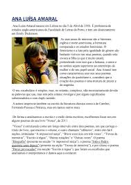 Organized by susan bernofsky, literary translation at columbia, writing ana luísa amaral has published over thirty books of poetry, a play, a novel, essays, and several books for children. Ana Luisa Amaral Poetisa By Mariafernandes Issuu