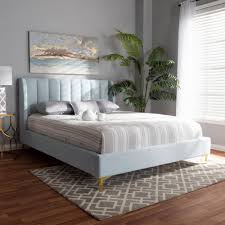 Baxton Studio Saverio Light Blue Queen Platform Bed 156 9100 Hd The Home Depot In 2020 Luxury Bed Frames Upholstered Platform Bed Queen Size Platform Bed
