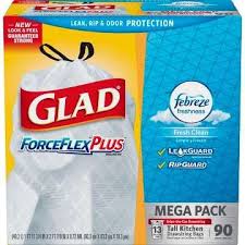 Glad Forceflexplus Febreze Fresh Clean Scented Tall Kitchen Drawstring Trash Bags 90ct 17 99