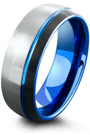 Tungsten Black And Blue Wedding Band Mens 8mm Brushed Tungsten Wedding Ring Three Tone Tungsten Wedding Rings Wedding Rings Antique Wedding Rings