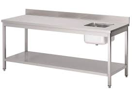 Stainless steel work table with cabinets come in a wide range of sizes, styles, and product configurations. Gastro M Stainless Steel Chef Table With Sink On The Right And At The Back