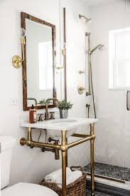 30.5 single bathroom sink vanity bath furniture cream marfil marble top 205cm. Marble And Brass Sink Vanity With Burl Wood Mirror Transitional Bathroom