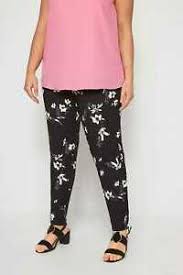 Details About Yours Clothing Womens Plus Size Black White Floral Harem Trousers