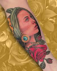 I had a blast creating this realistic tattoo idea of a lady head wearing  jewelry and a rose. This was a custom tattoo. Thank you for your trust,  strength and dedication. Austin