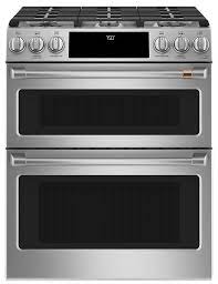 Café ranges take center stage in any modern kitchen with their unique finishes and customizable hardware. Cafe Slide In Double Oven Gas Range With Convection Ccgs750p2ms1 The Brick