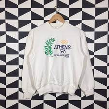 Vintage 1996s Olympic Games Athens Greece Big Logo Printed Etsy Printed Sweatshirts Olympic Games Gaming Clothes