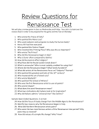 Use it or lose it they say, and that is certainly true when it. Review Questions For Renaissance Test