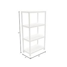 Hdx White 4 Tier Plastic Garage Storage Shelving Unit 28 In W X 52 In H X 15 In D 17307263w The Home Depot Storage Shelves Shelving Unit Shelving