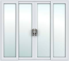 Standard sliding patio doors open by sliding along horizontal tracks at the head and sill. White 4 Pane Sliding Patio Doors
