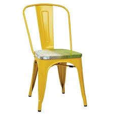 The contoured seat, high back and wide arm rests provide extra comfort. Bristow Metal Chair Vintage Wood Seat Yellow Finish Frame Four Pack Brw2910a4 C307