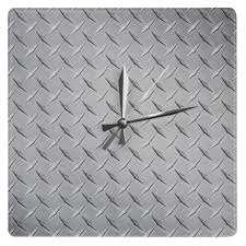 Black Aluminum Diamond Plate Round Diamond Plate Clock Zazzle Com Diamond Plate Decor Diamond Plate Clock
