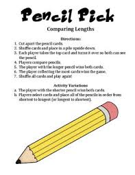 Pencil Pick An Activity To Practice Comparing Lengths Math Geometry Activities 1st Grade Math Games Student Activities