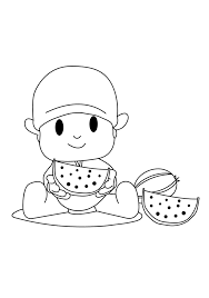 Loula is pocoyo's pet dog.she sometimes jumps as she is walking. Pocoyo With Watermelon Coloring Page Free Printable Coloring Pages For Kids