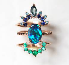 Emmeline Black Opal Wedding Ring Set Opal Engagement Ring Set Opal Wedding Ring Set Black Opal Wedding Ring Opal Engagement Ring Set