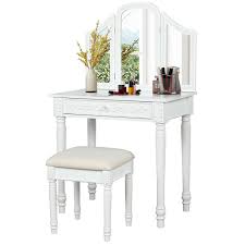 Shop for corner vanity table bedroom online at target. Fitfulvan Vanity Table White Makeup Desk With Three Fold Mirrors And 5 Drawers Bedroom Dressing Desk For Corner Bedroom Tools Home Improvement Bathroom Fixtures