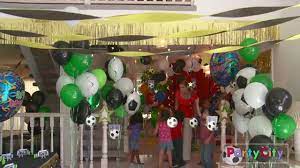 Buy party supplies in a fun soccer theme at the oriental trading party store. Soccer Theme Birthday Party Ideas From Party City Youtube