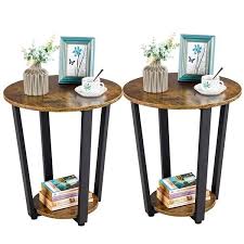 2pcs side end tables round sofa table rustic brown table de chevet ronde petit meuble rangement petit meuble