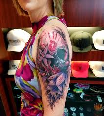 My First Tattoo By Russell Van Schaick Heart Huntington Orlando Florida Skyrim Skull Flowers Skyrim Tattoo Tattoos First Tattoo
