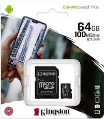 MEMORIA MICRO SD 64GB KINGSTON 100MBS (CON ADAPTADOR SD)
