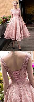 Pink Prom Dress Tea Length Prom Dresses Lace Evening Dresses Low Back Party Dresses Princess Formal Dresses Yy387 From Modern Sky Tea Length Prom Dress Lace Evening Dresses Prom Dresses Short