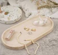Unbranded Luxurious 12"x6" Natural Light Beige Travertine Decorative Vanity  Tray HAHD122