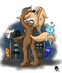 blonde fur blonde hair blue wisp brown fur cyan wisp grabbing  tail heart idw comics idw publishing looking at another mobian (species)  naked orange wisp sega sonic (series) sonic